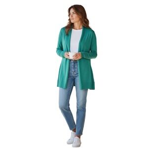 Eileen Fisher Womens Teal Green 100% Merino Wool Open Front Cardigan Sweater